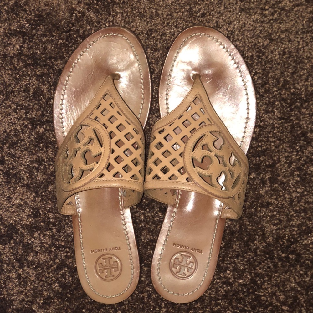 Tory Burch Logo Flat Sandal Leather 8 Nude